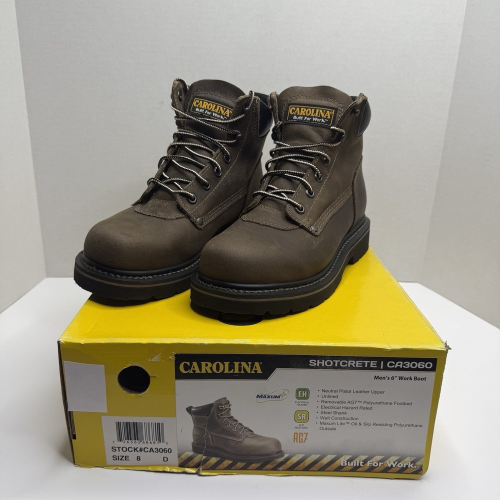 Carolina CA3060 Shotcrete Men's 8 D EH Leather Work Boots NEW USA Size 8